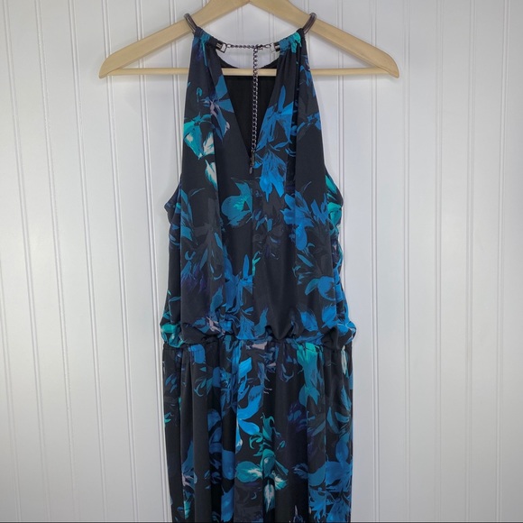 Vince Camuto Blue Floral Blouson Halter Maxi Dress Size 10 - Picture 9 of 13